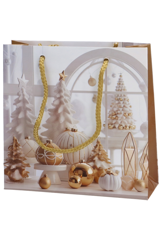 Kersttasjes Vierkant Kerst Tree White And Gold 17x6x17cm 12stuks