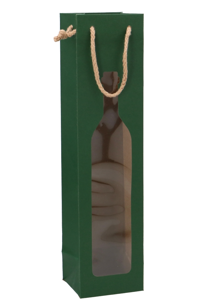 Wijntasjes Bottle 1 Fles Groen Met Koord 9x8.5x37cm 12stuks