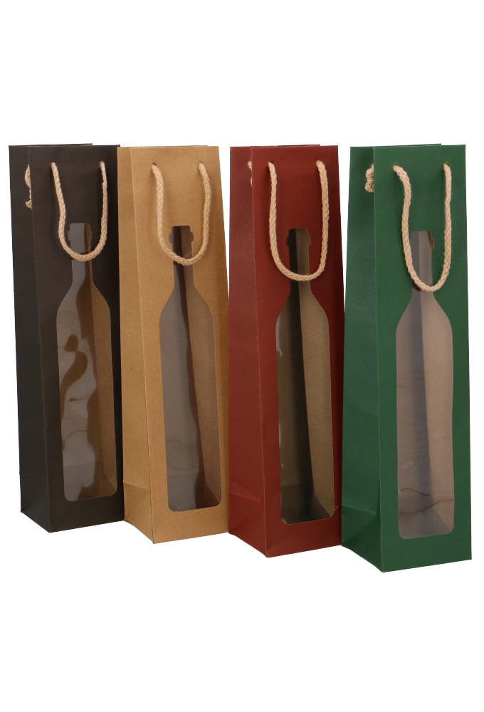 Wijntasjes Bottle 1 Fles Groen Met Koord 9x8.5x37cm 12stuks