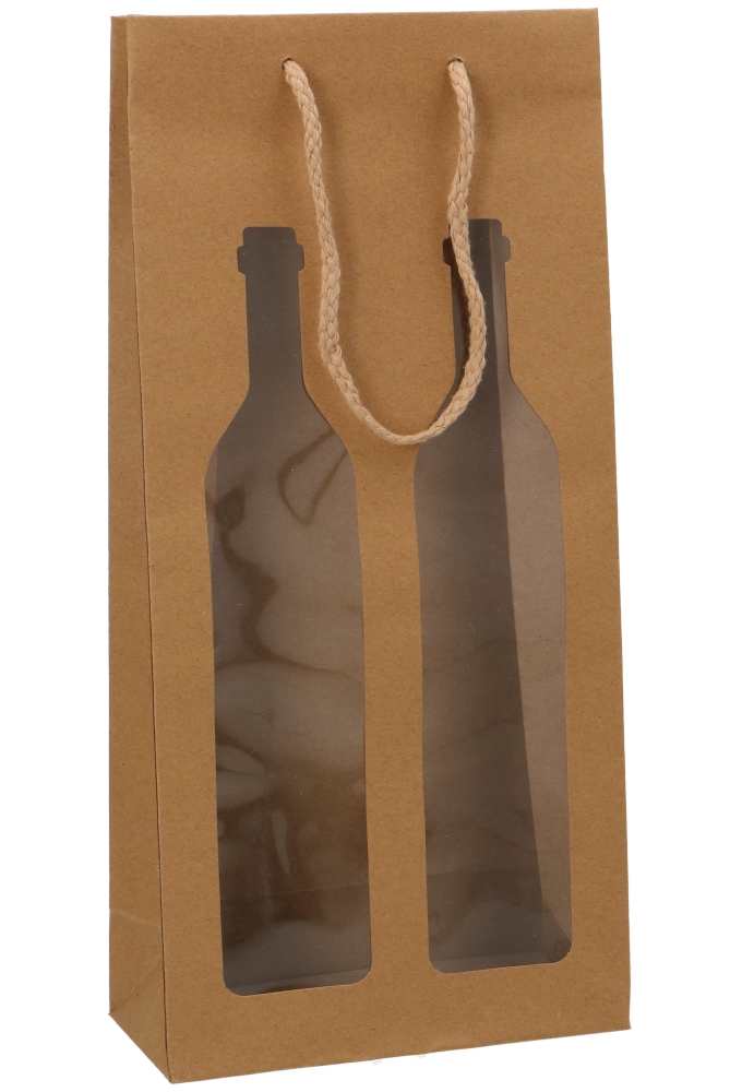 Wijntasjes Bottle 2 flessen Kraft Met Koord 17,5x8.5x37cm 12stuks