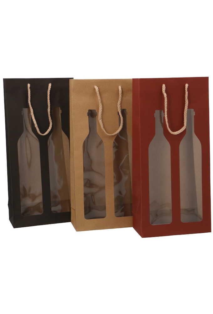 Wijntasjes Bottle 2 flessen Kraft Met Koord 17,5x8.5x37cm 12stuks