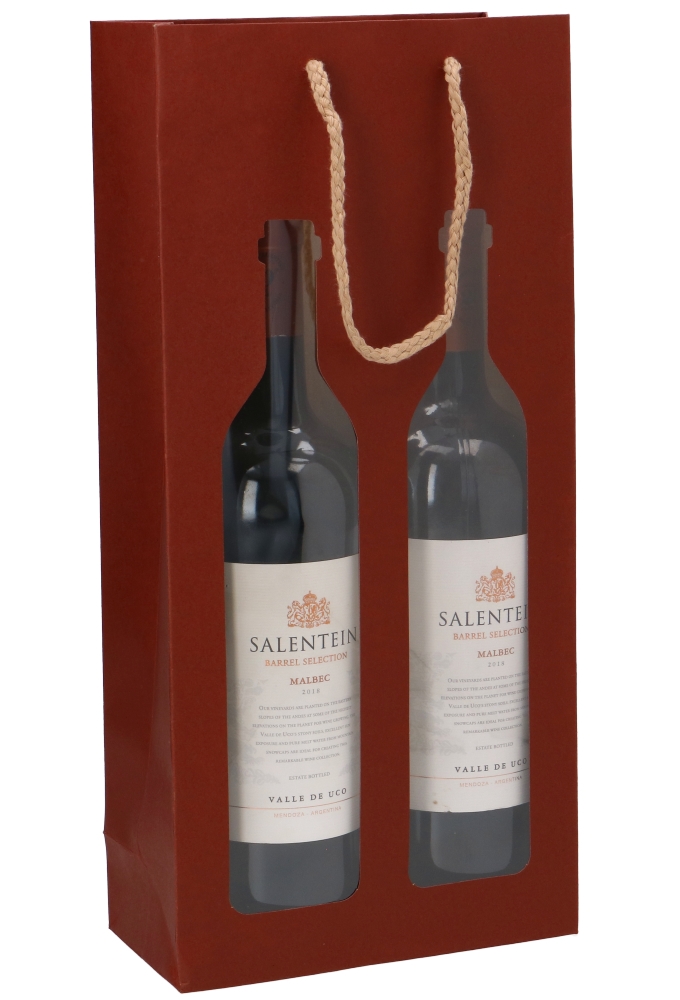 Wijntasjes Bottle 2 flessen Bordeaux Met Koord 17.5x8.5x37cm 12stuks