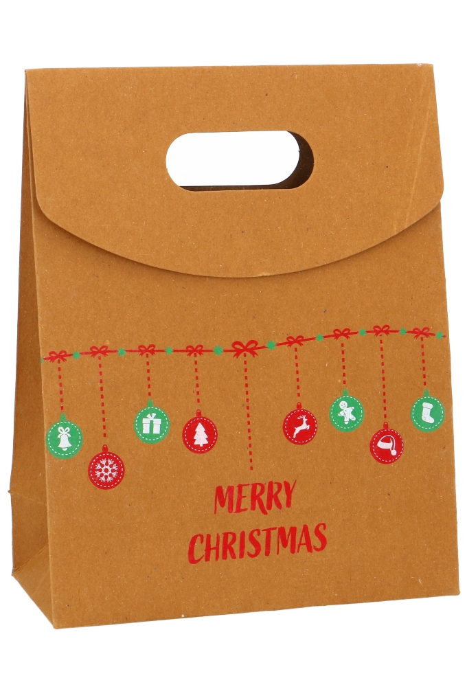 Geschenktasjes Met Handgreep Merry Christmas Kraft 19x9x24.5cm 12st