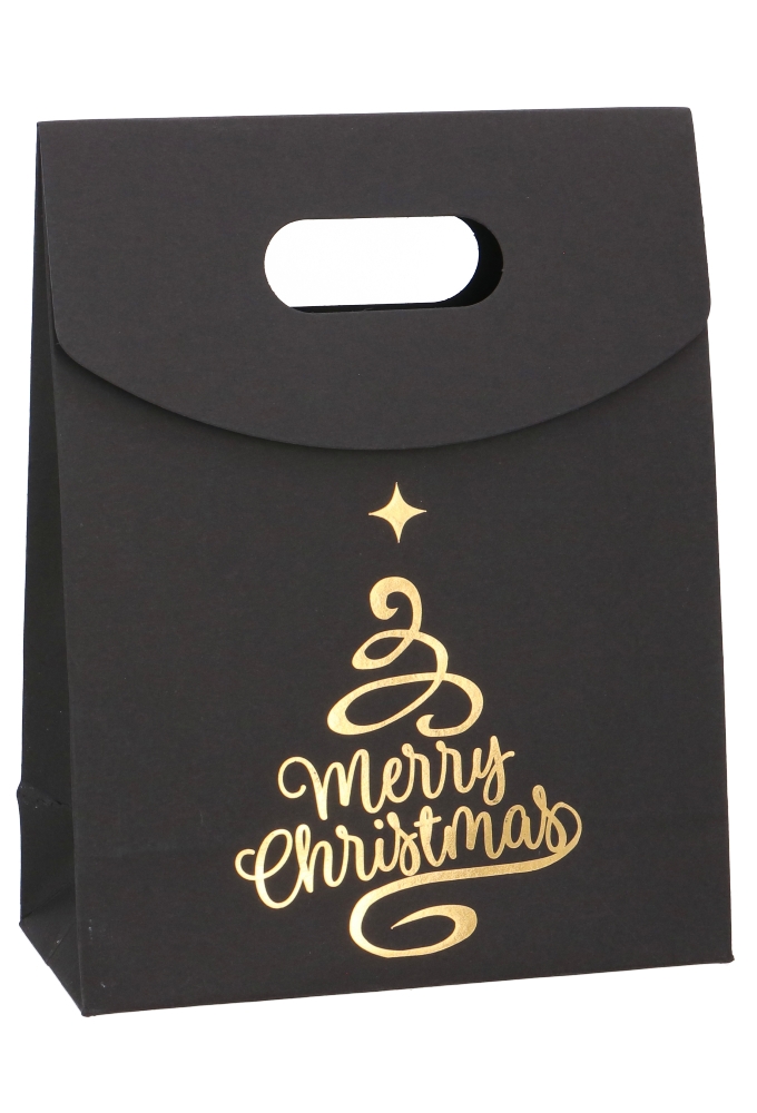 Geschenktasjes Met Handgreep Merry Christmas Black 19x9x24.5cm 12st