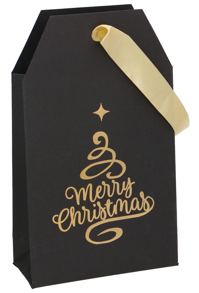 Geschenktasjes Carta Regalo Merry Christmas Black 14.5x6.5x24.5cm 12st