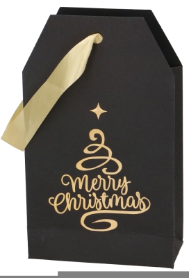 Geschenktasjes Carta Regalo Merry Christmas Black 14.5x6.5x24.5cm 12st