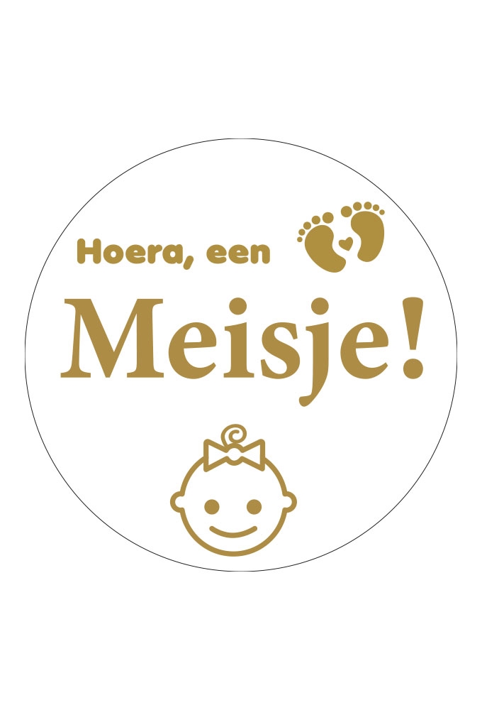 Sticker Hoera een Meisje Wit Glans & Goud Mat 12cm 1stuks