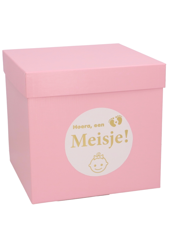 Sticker Hoera een Meisje Wit Glans & Goud Mat 12cm 1stuks