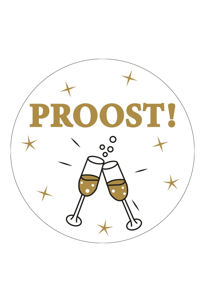 Sticker Proost Wit Glans & Goud Mat 12cm 1stuks