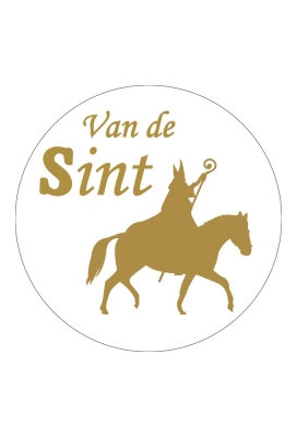 Sticker Van De Sint Wit Glans & Goud Mat 12cm 1stuks