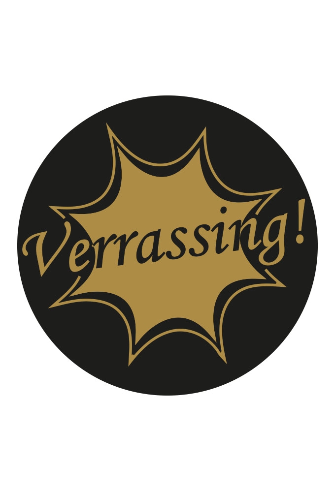 Sticker Verrassing Zwart Mat & Goud Metallic 12cm 1stuks