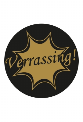 Sticker Verrassing Zwart Mat & Goud Metallic 12cm 1stuks