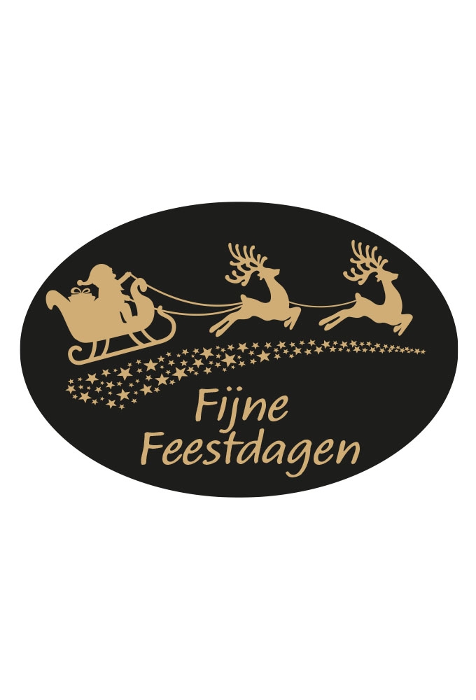 Etiketten Kerst Fijne Feestdagen Zwart Slee Kerstman 3.7x2.5cm 500st