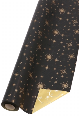Kerstfolie Dubbelzijdig Zwart Mat Stars Night Gold 70cm x50meter