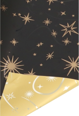 Kerstfolie Dubbelzijdig Zwart Mat Stars Night Gold 70cm x50meter