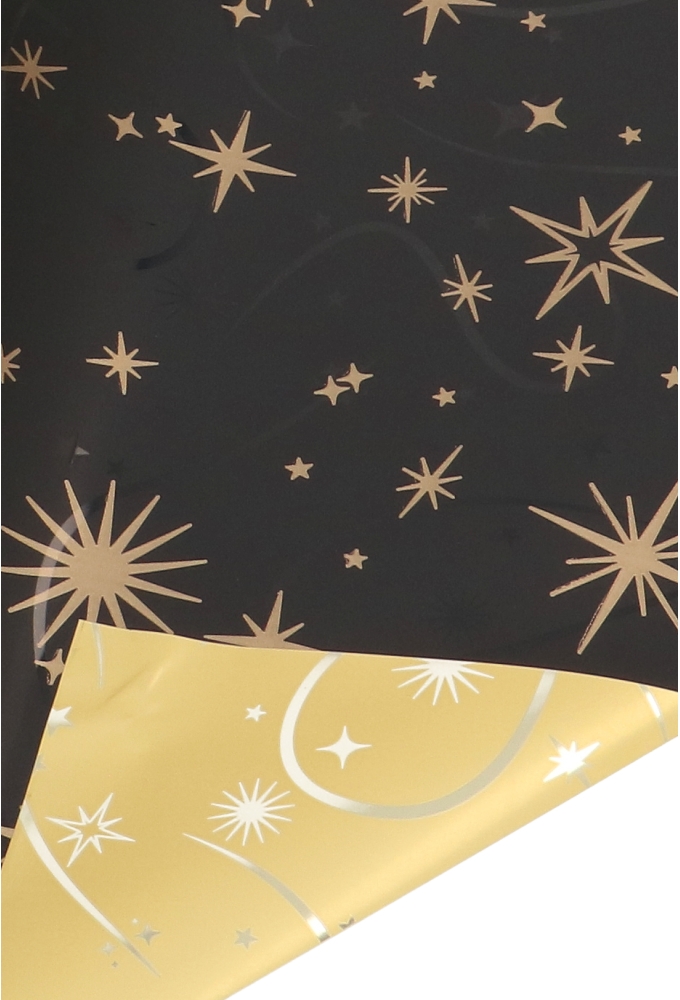 Kerstfolie Dubbelzijdig Zwart Mat Stars Night Gold 70cm x50meter