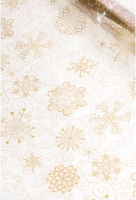 Cadeaufolie Transparant Kerst Snow Gold Barok 70cm x 50meter