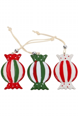 Decoratie Hanger Candies Red Green White & Koord 5x8.5cm 3stuks