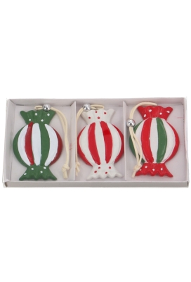 Decoratie Hanger Candies Red Green White & Koord 5x8.5cm 3stuks