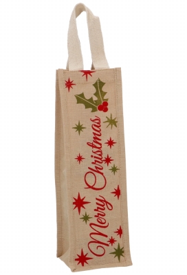 Wijnflestas Merry Christmas Jute 11x11x35cm 10 stuks