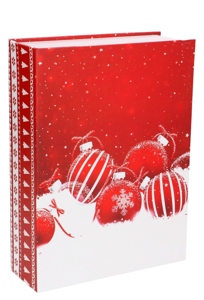 Luxe Kadodoos Boek Red Christmas Balls And Snow 17.8x24.3x6.3cm 1 stuk