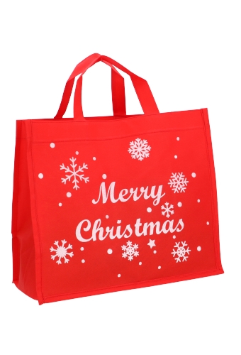 Draagtas Merry Christmas Nonwoven Bigshop Rood 40x20x35cm 10stuks