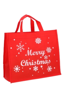 Draagtas Merry Christmas Nonwoven Bigshop Rood 40x20x35cm 10stuks