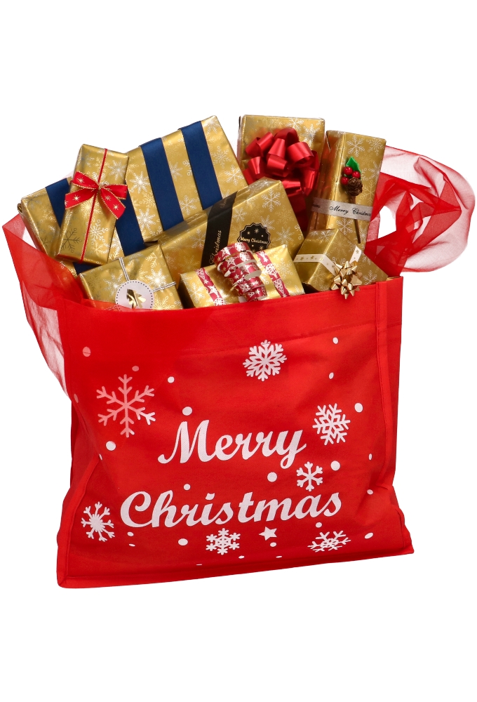Kersttas Merry Christmas Nonwoven Bigshop Rood 40x20x35cm 10stuks
