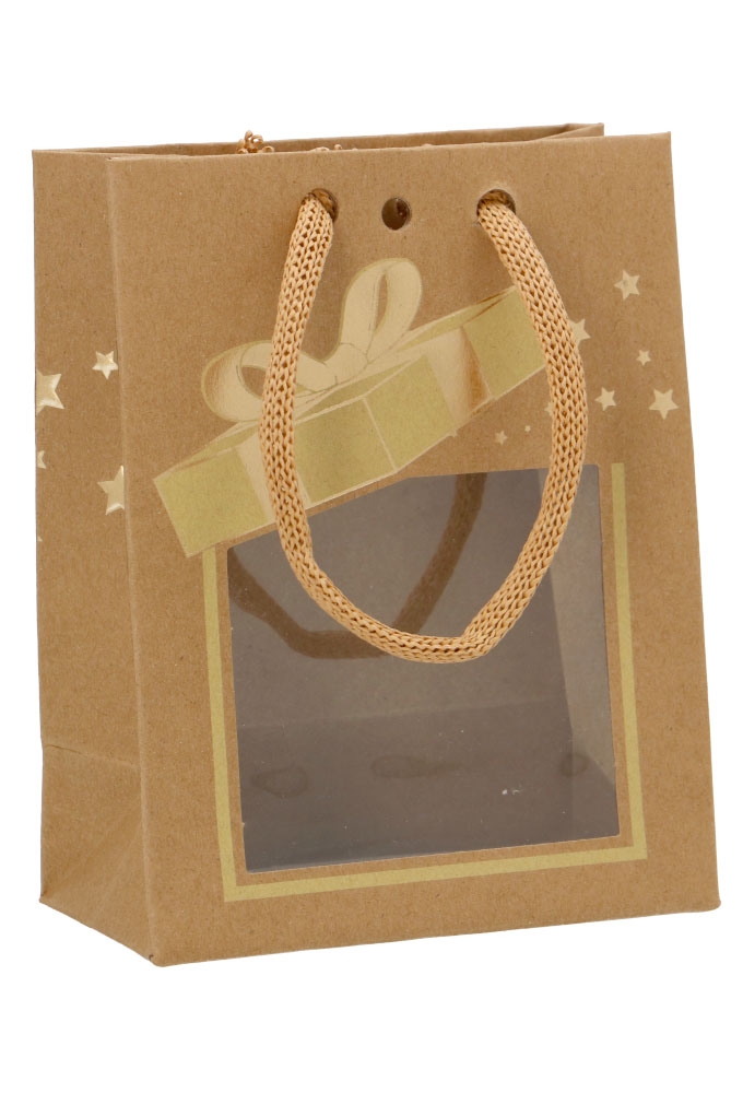AKTIE Kersttasje Venster Kraft Gold Present Stars 11.5x6.4x14.6cm 24st AKTIE Kersttasje Venster Kraft Gold Present Stars 11.5x6.4x14.6cm 24st
