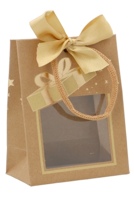 AKTIE Kersttasje Venster Kraft Gold Present Stars 11.5x6.4x14.6cm 24st AKTIE Kersttasje Venster Kraft Gold Present Stars 11.5x6.4x14.6cm 24st