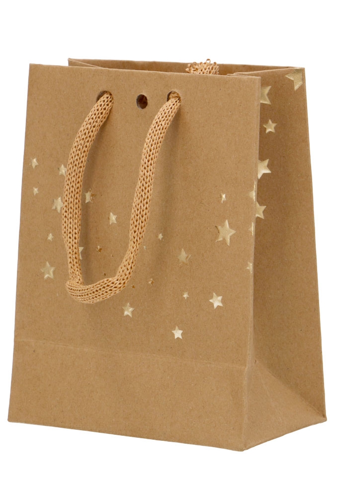 AKTIE Kersttasje Venster Kraft Gold Present Stars 11.5x6.4x14.6cm 24st