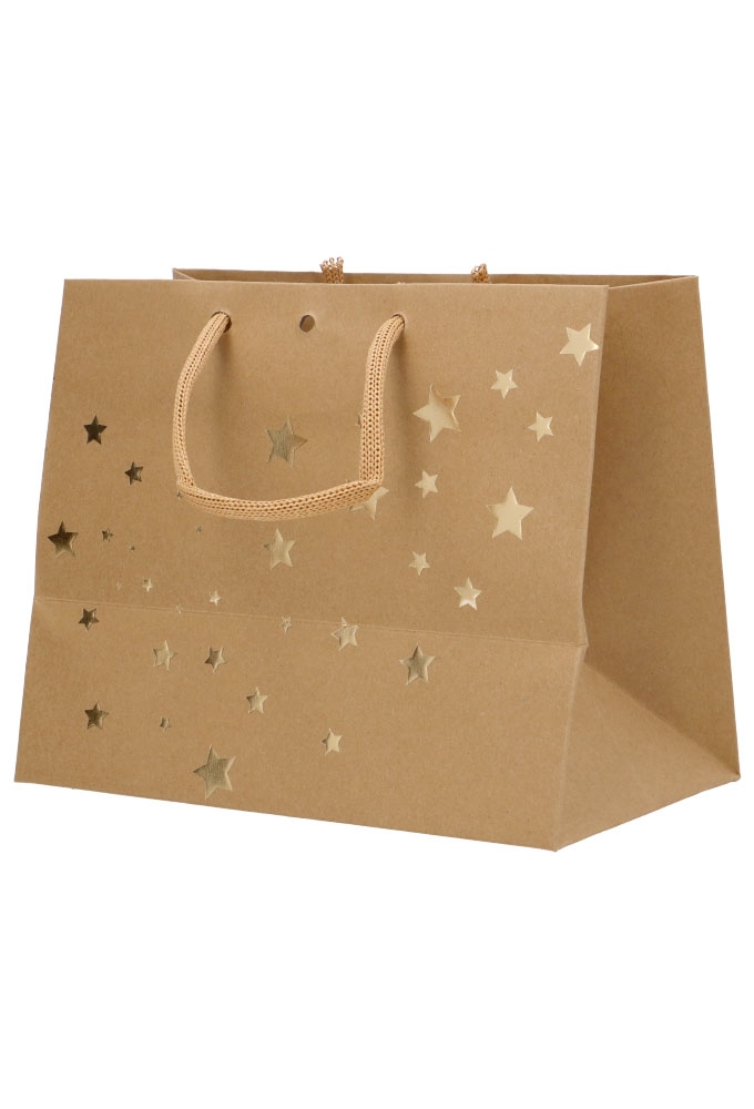 Kersttasjes & Venster Kraft Gold Present Stars 24x14x19.5cm 20stuks