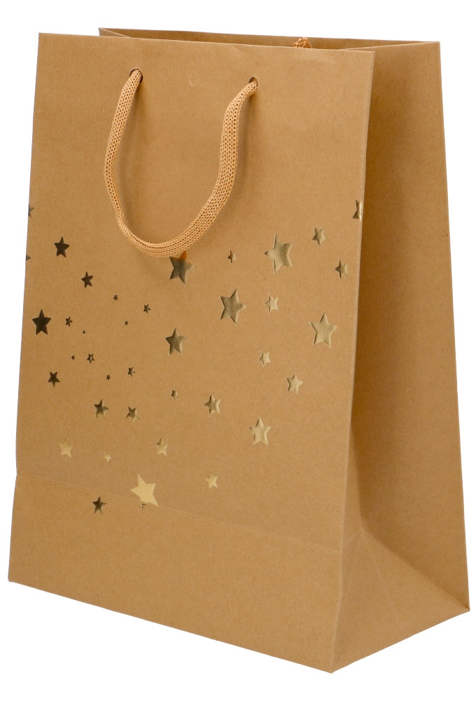 Kersttasjes & Venster Kraft Gold Present Stars 25x13x33cm 10stuks