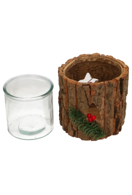 Kandelaar Wood Christmas Met Glazen kaarsenhouder 12cm x 15cm 12stuks