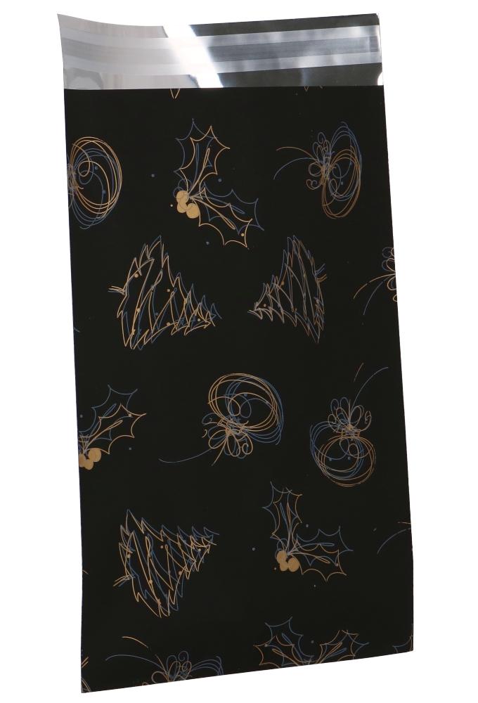 Kerstzakjes Folie Mita Black Mat Christmas Plakstrip 12x18.5+3cm 100st