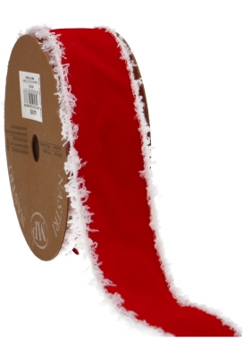 Cadeaulint Enkel Zijde Velvet Rood Met Witte Rand 40mm x 10meter