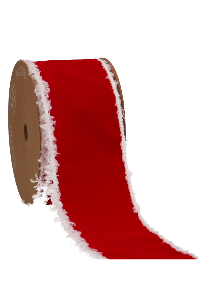 Cadeaulint Enkel Zijde Velvet Rood Met Witte Rand 63mm x 10meter