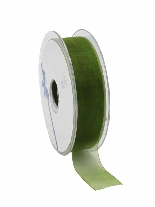 Organza Lint Donker Mos 25mm x 50 meter.