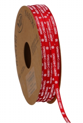 Geschenklint Satijn Recycled PET Merry Christmas Rood 4mm x 25 meter