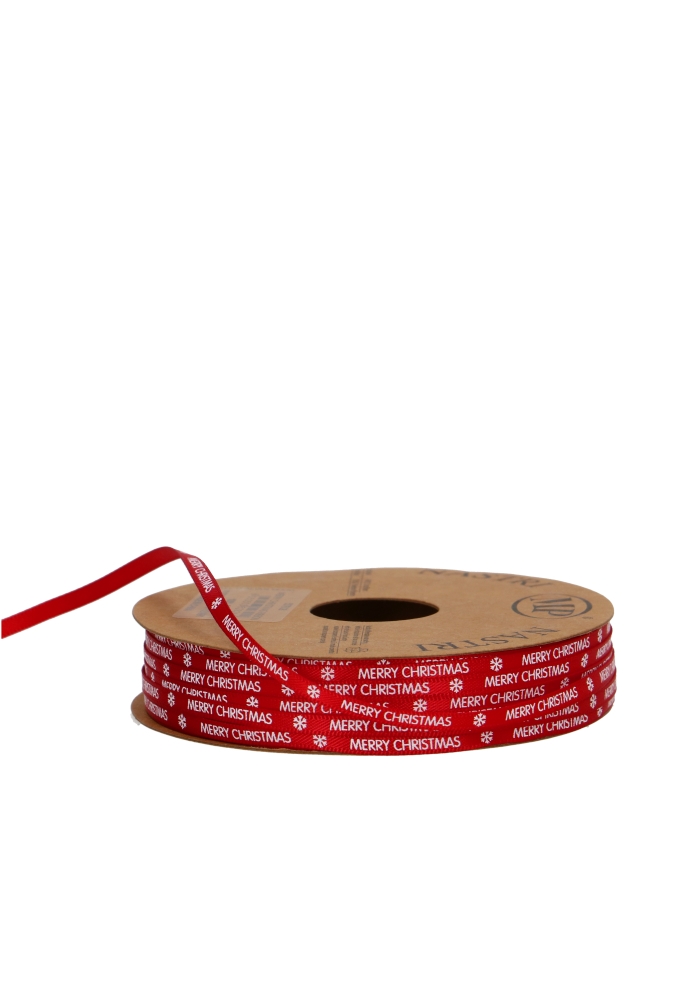 Geschenklint Satijn Recycled PET Merry Christmas Rood 4mm x 25 meter