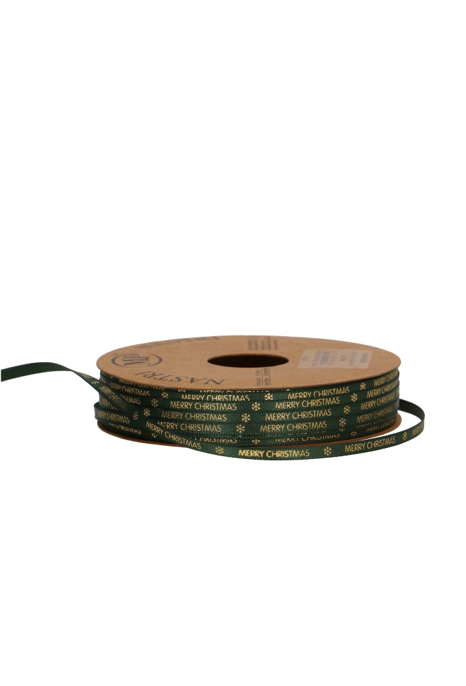 Geschenklint Satijn Recycled PET Merry Christmas Groen 4mm x 25 meter