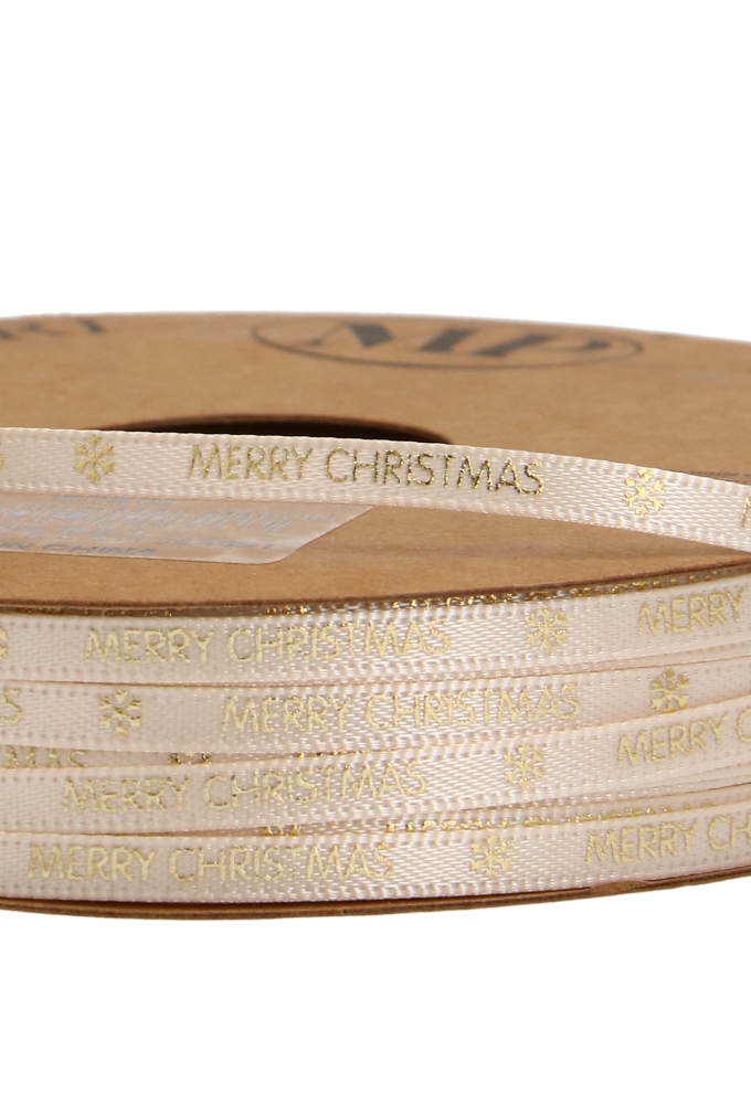 Geschenklint Satijn Recycled PET Merry Christmas Creme 4mm x 25 meter