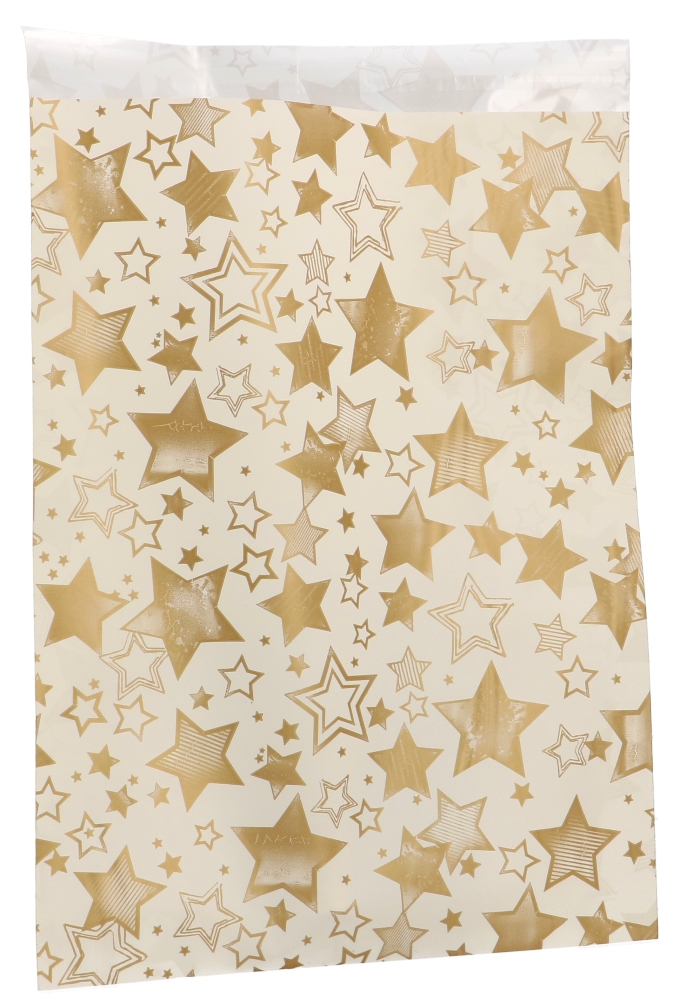 Kadozakjes Folie Mita Plakstrip Stars Gold Creme 25x33.5+3cm 100stuks