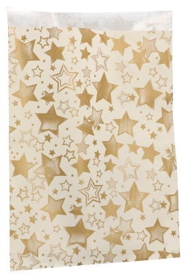 Kerstzakjes Folie Mita Plakstrip Stars Gold Creme 25x33.5+3cm 100stuks