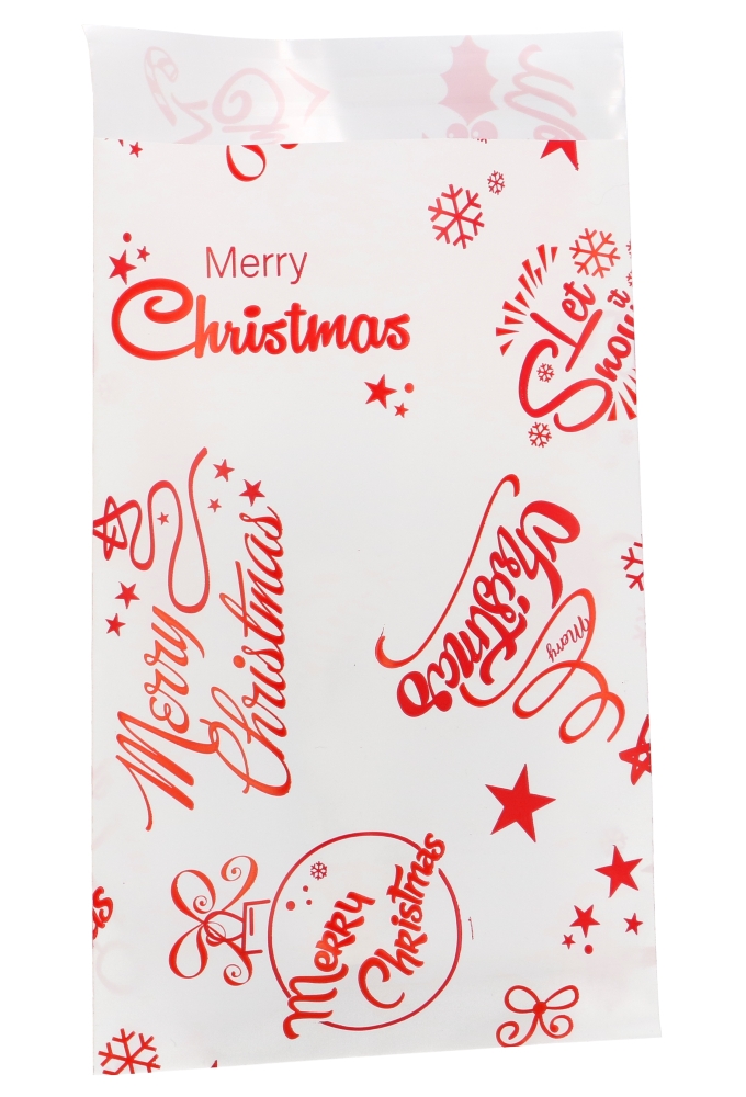 Kerstzakjes Folie Mita Plakstrip Merry Christmas Red 15x23.5+3cm 100st