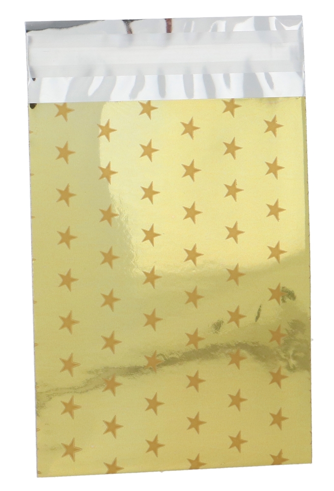 Kerstzakjes Folie Mita Plakstrip Gold Stars Shine 10x13.5cm 100stuks