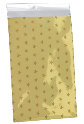 Kerstzakjes Folie Mita Plakstrip Gold Stars Shine 12x18.5+3cm 100stuks