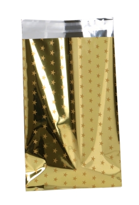 Kerstzakjes Folie Mita Plakstrip Gold Stars Shine 15x23.5+3cm 100stuks