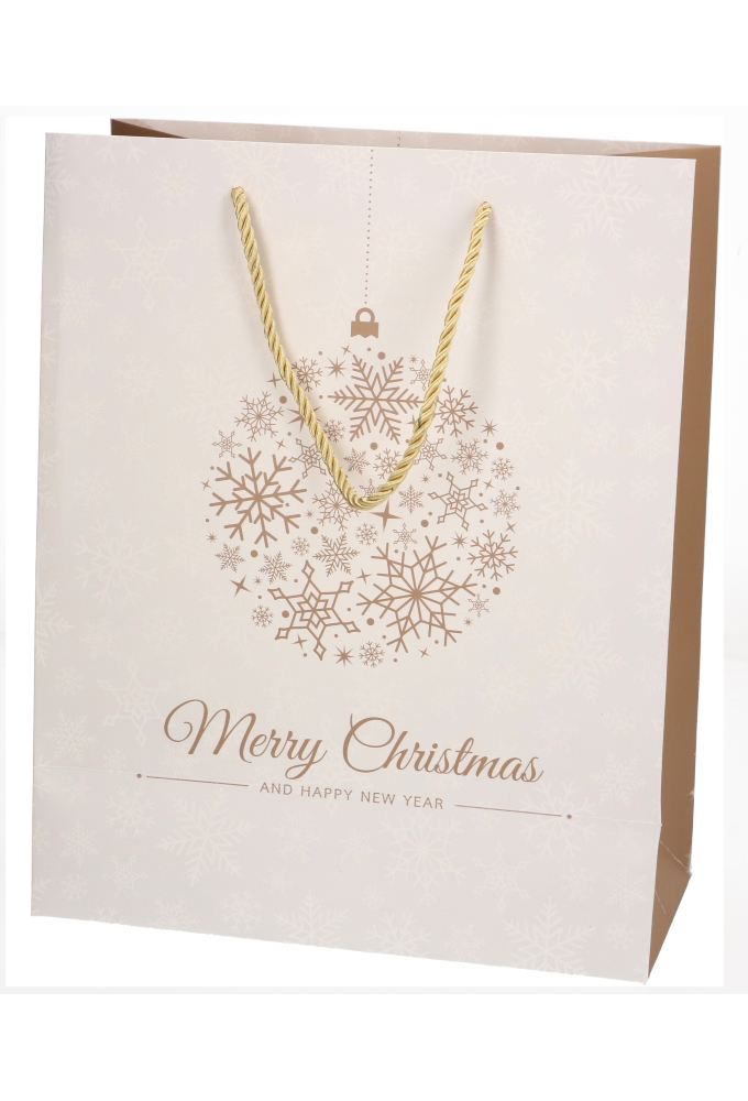 Kersttasjes Groot Merry Christmas Golden Bal 26.5x13.5x32.5cm 10stuks