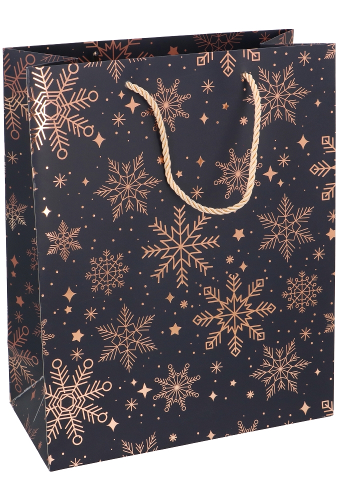 Kersttasjes Groot Snow Gold Dark Blue 26.5x13.5x32.5cm 10stuks